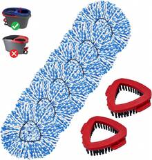 Mop Head Replacement Compatiable With Ocedar RinseClean 2-Tank System, Mircofiber Mop Heads Refill And Scrub Brush For O Cedar Rinseclean Spin Mop, 6 Pack Mop Refills & 2 Scrub Head For Floor Cleaning - 6 件套藍色刷頭,底座和刷子 - 查看 10