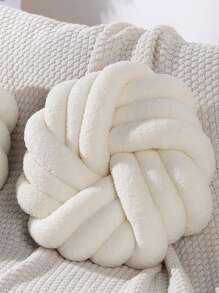 1 件手工针织抱枕，3 股圆形靠垫，柔软泰迪毛绒材质，客厅沙发、卧室床边装饰抱枕，两种尺寸可选，小号尺寸非常小，请仔细检查尺寸 - 白色 - 查看 4