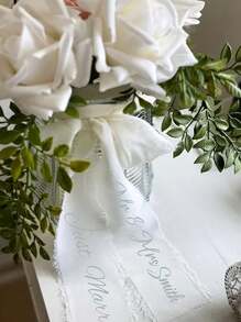 Personalized Wedding Bouquet Ribbon - Custom Name & Date Floral Tapestry For Bridal Showers, Birthdays, Graduations - Durable Polyester Event Decor With Elegant Design, Wedding Gifts For Guests, Celebration Accessory, Sophisticated Style, Highquality Craftsmanship