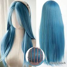 长直中分蓝灰粉色假发合成假发刘海洛丽塔角色扮演万圣节自然波浪发女士假发耐热假发日常佩戴 24 英寸 - 彩色 - 查看 11