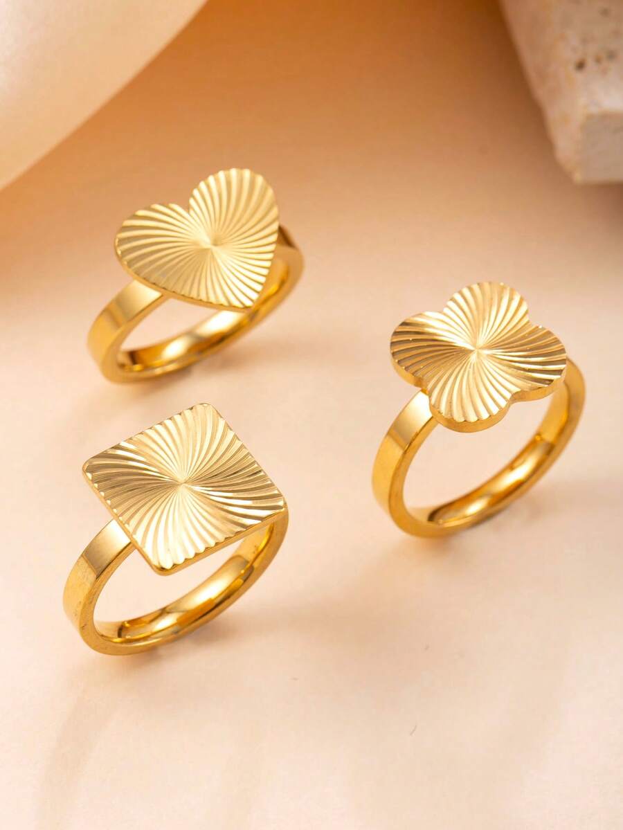 1/3pcs Minimalist Geometric Heart, Clover, Butterfly Stainless Steel Rings, Suitable For Teenagers Daily Wear (Random Style)