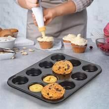 1 Set - 6/12/24 Cup Non-Stick Muffin And Cupcake Baking Pans - Durable Carbon Steel, Easy Release, Suitable For Baking Trays, Also For Brownies. Essential For Kitchen Oven Safety.