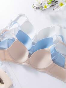 3PCS Women's Solids Underwire Bra Pushup Bras -No Padding, High Support And Anti-Sagging Adult