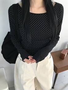 Nora Noon 女士情人节休闲印花针织长袖 T 恤，适合搭配图案 T 恤、黑色上衣，适合派对、生日和节日穿着。 - 黑色 - 查看 6