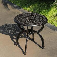 Mesa auxiliar de aluminio fundido para exteriores, redonda, pequeña, todo clima, mesa de café para patio, parque, césped, jardín (53 bronce) - Bronce de 18.5 pulgadas - Ver 2