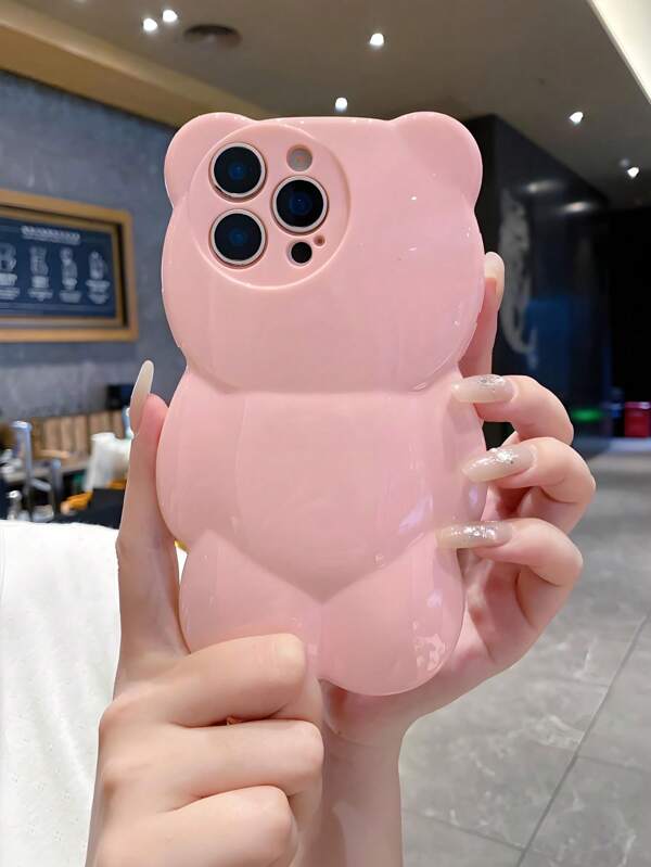 Cute Smooth 3D Bear Design Phone Case Compatible With IPhone 14 Pro Max, Suitable For IPhone 13, 12 Pro, 11, Pink Color For Women, 17 Pro Max