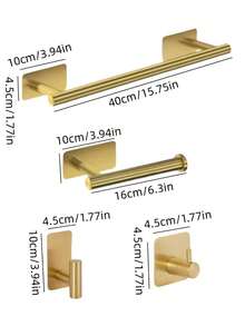 5 Stücke Badezimmer Accessoire Set aus Edelstahl - beinhaltet Handtuchhalter, Toilettenpapierhalter und Bademantelhaken - ohne Bohren, einfache Installation - ideal für Wohndekoration und Organisation, Badezimmer Organisation | Modernes Badezimmer Set | langanhaltend Badezimmer Armaturen, Badezimmer Accessoires