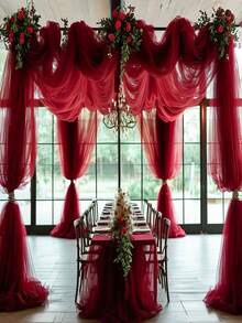 1 pièce de rideau de fenêtre d'arche de mariage en tissu transparent rouge vin - rideau en mousseline de soie convenant pour les cérémonies, les fiançailles, les réceptions de mariage, Noël, Halloween, la Saint-Valentin, le Nouvel An et la décoration d'arrière-plan - décoration élégante et romantique pour les fêtes champêtres, les douches de mariée, les décorations d'anniversaire. Créez des rideaux fluides et romantiques pour les arches et les festons de mariage, l'arrière-plan de la fête.