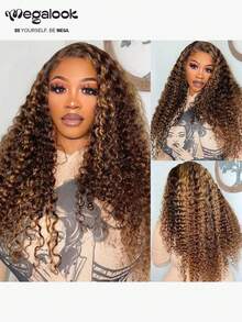 MEGALOOK Peruca Lace Front Ondas de Água Loiro Mel 6x5/13x4 Destaque P4/27 Pré-Aparada Pré-Cortada Fechamento de Renda Sem Cola Cabelo Humano 18-30 Polegadas Peruca Colorida de Alta Qualidade Amigável para Iniciantes