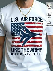 Camiseta estampada de mujer blanca de algodón 180g, diseño patriótico "U.S. Like the But for Smart People", cuello redondo, manga corta, estilo casual ideal para cualquier ocasión. - Blanco - Ver 2
