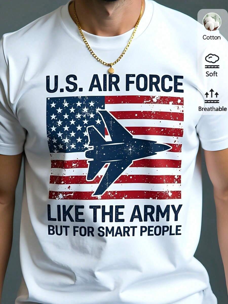 Camiseta estampada de mujer blanca de algodón 180g, diseño patriótico "U.S.  Like the  But for Smart People", cuello redondo, manga corta, estilo casual ideal para cualquier ocasión.