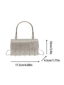 Dedoo 1 geantă de seară nouă cu strasuri - geantă strălucitoare cu ciucuri, potrivită pentru rochii de mireasă și rochii de domnișoare de onoare, curea metalică detașabilă pentru purtare pe umăr, cadou pentru femei, perfectă pentru petrecere, nuntă, bal/cină/banchet, asortată cu rochie de seară și rochie cu paiete