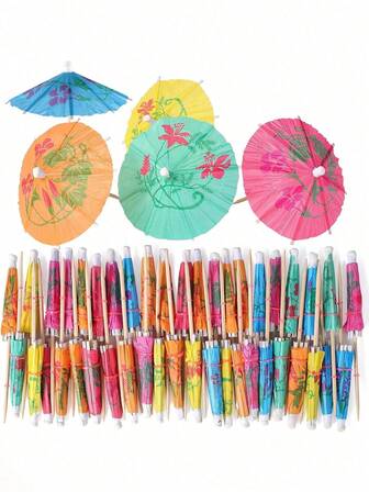 100/50/20/5pcs Cocktail Decorative Umbrellas, Party Decorative Sticks, Colorful Flower Umbrellas, Beverage Decorative Sticks, Hawaiian Drink Parasols, Fruit Picks, Cocktail Sticks, Appetizer Sticks, For Cocktail Parties, Party Decorations, Ideal For Birthday Parties, Weddings, Christmas