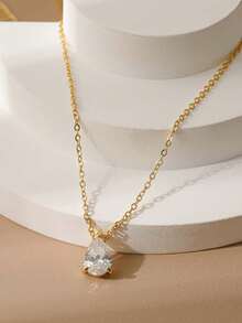 1pc Custom Birthstone Necklace, Zirconia Tear-Drop, Heart Square Gemstone Personalized Birthday Gift, Mom Gift, Best Friend Gift