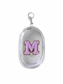 Portable Mini Transparent Zipper Storage Bag, Purple Towel Fabric Embroidered Letter A-Z, Compact Multi-Purpose Storage Bag, Earphone & Charger Storage Box With Keychain, Transparent Travel Accessories, Exquisite And Compact, Suitable For Storing Small Items, Cable Storage Bag, Bracelet Pouch - White - View 18