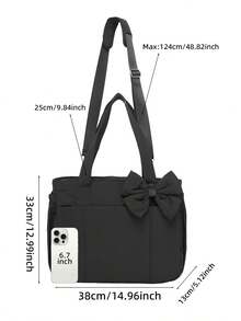 Fashionable Bow Decoration Large Capacity Tote Bag, Available In Multiple Colors, Lightweight Waterproof Fabric+Durable Handle, Multi-Layer Partition Storage (Suitable For Yoga Mats/Laptops/Daily Small Items), Shoulder And Back Carrying Dual-Use, Suitable For Commuting/Outdoor Fitness/Street Fashion/Travel And Other Scenarios, Practical Aesthetic Bag - 黑色 - 查看 11
