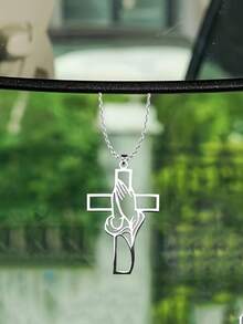 1pc Hollow Prayer Pose Cross Pendant, Car Interior Decor Pendant, Exquisite Cross Pendant - one-size - View 2