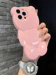 粉色硅胶可爱光滑3D小熊设计手机壳，兼容 14 Pro Max和 13/12 Pro/11，粉色，适合女性，生日礼物，春季派对适用 - 粉色 - 查看 2