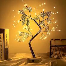 72颗LED金色叶子树形灯，桌面装饰灯，USB供电，适用于床头、客厅、卧室、家居、办公室装饰照明，圣诞装饰 - 暖白光 - 查看 4