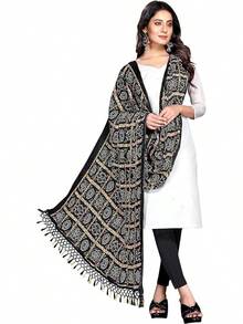 Bandhani Dupattas Women Soft Lightweight Dupatta Shawl Scarf Wrap Chunni ((D273-P) - 黑色-273 - 查看 1
