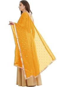 Woman's Embellished Net Dupatta Scarf Shawl Wrap Soft Bridal Wedding - 芥末黃 - 查看 1