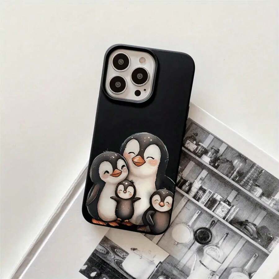 Fundas y carcasas protectoras para teléfono con diseño de tres pingüinos, con orificios grandes. Compatibles con phone 16 Pro Max, 16, 15 Pro, 14, 14 Plus/14 Pro Max, 13, 13 Pro, 12 Pro, 11/11 Pro. Serie Pro. Regalos para cumpleaños y fiestas - Negro - Ver 1