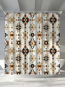 1 قطعة ستارة دش مقاومة للعفن والماء مطبوعة رقميًا بتصميم هندسي بسيط لقطة في حوض الاستحمام، مع 12 خطاف بلاستيكي وحلقات معدنية، إكسسوار حمام متين وقوي - متعدد الألوان - مشاهدة 1