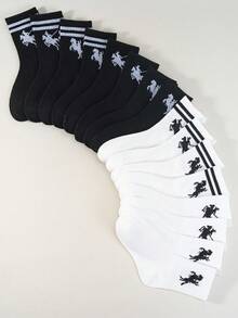 5双,1双,男女通用,小马,绅士骑马,马球元素,马球步行印花中筒袜,泡泡袜,蕾丝袜,泡泡蕾丝袜,流苏袜,婴儿必需品 - 黑色 - 查看 4