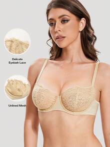 Wingslove Women Sexy Lace Bras Underwire Full Coverage Unlined Bra, Soft And Comfortable Eyelash Lace Lingerie