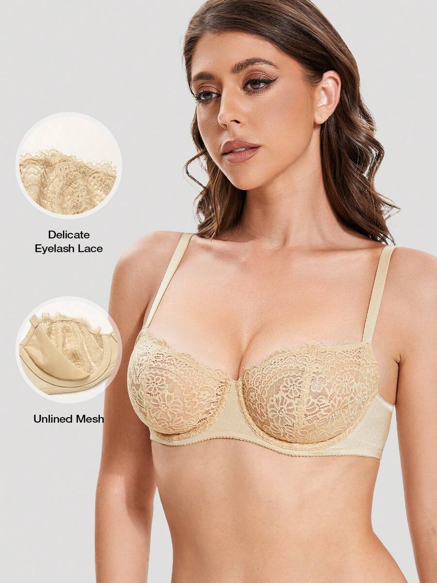 Wingslove Women Sexy Lace Bras Underwire Full Coverage Unlined Bra, Soft And Comfortable Eyelash Lace Lingerie