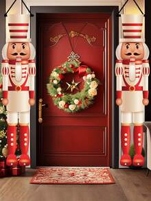 1 Pair Christmas Door Banner, White Nutcracker Soldier Hanging Banner, Gatepost Couplet, Merry Christmas Door Hanging, Welcome Porch Sign, Christmas Party Hanging Ornaments, Christmas Party Decor, Xmas Decor, Christmas Decorations For Home, Christmas Party Favors, Photo Booth Props, Home Decor, Door Decor, Indoor Outdoor Events Supplies, Yard Decor, Festive Family Accessory, New Year Decorations, Winter Decorations