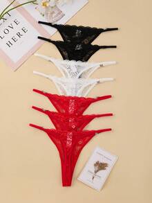 7pcs Women's Lace Floral Sexy Lingerie G-String Set, Rave - Multicolor - View 2