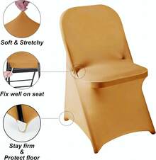 6 Pack Gold Spandex Folding Chair Covers In Stretch Washable Fabric Wedding, Party, Holidays, Celebration, And Other Special Events - 白色折疊椅 - 查看 9