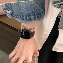 1pc Brown & Gold Leather Watch Band, Compatible With Apple Watch 38mm, 40mm, 41mm, 42mm, 44mm, 45mm, 46mm, 49mm, Also Fits Link Series, Ultra, S10, 9/8/7/6/5/4/3/2/1, SE - Brown Golden - View 4