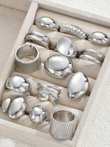 2 set, 14 pezzi, anelli da cocktail minimal chic eleganti vintage, asimmetrici, geometrici, liquidi, spessi e vistosi, ideali come regalo per vacanze, feste in spiaggia, appuntamenti e uso quotidiano