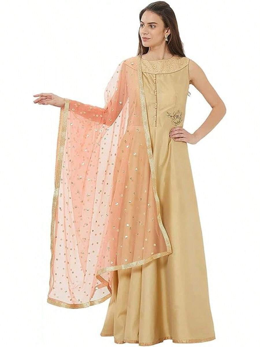 Woman's Embellished Net Dupatta Scarf Shawl Wrap Soft Bridal Wedding - Flamingo - 查看 1