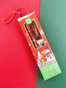 1 Set Christmas Stationery Set, Pencil, Eraser, Sharpener, Ruler, Pencil Case, 5pcs Student Supplies, Suitable For Back To School