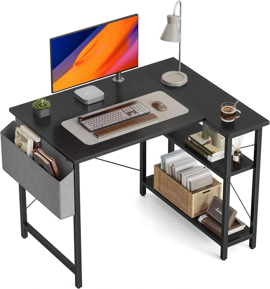 CubiCubi 40 Inch Small L Shaped Computer Desk With Storage Shelves Home ...