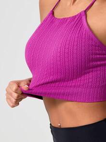 Leorrey 1pc Women's Comfortable Fitted Fashionable Solid Color Crew Neck Sleeveless Sexy Crop Top For Outdoor Fitness Workout Running Yoga - Purple - View 5