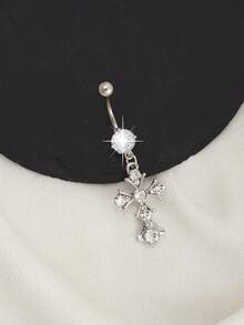 时尚个性肚脐环十字肚脐钉人体穿刺弯杆流行饰品 - 銀色 - 查看 3