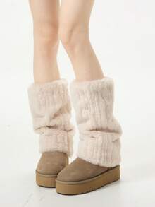 1双毛绒腿套，加厚小腿套，女士保暖腿套，适合秋冬季节，可搭配雪地靴穿着 - 彩色 - 查看 4