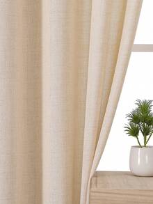 1 件/2 件套仿亚麻纹理窗帘，适用于客厅卧室、私密空间、农舍，半透明编织亚麻窗帘，顶部带索环 - 淺米色 - 查看 4