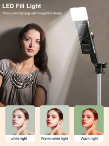 Nuevo palo de selfie inalámbrico Bluetooth de 1.7M/1.3M, equipado con luz de relleno LED de 3 colores, soporte portátil de acero inoxidable para teléfono móvil rotativo 360°, ligero y portátil, compatible con iPhone 16 15 14 13 12 11e/Max/Pro/Xs/Xr/X/Plus, Galaxy S25/S24/S23/S22Ultra, y smartphones Android como GoPro, adecuado para viajes/selfies para vacaciones de verano, viajes, actividades al aire libre, trípode para transmisión en vivo