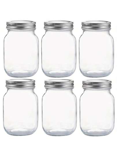玻璃梅森罐、玻璃储物罐、酱料罐，带普通盖子，适用于盛装果酱、沙拉酱、蜂蜜等，可用作婴儿派对/婚礼礼物、厨房小工具、经济实惠的厨房配件