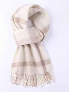 1pc 100% Wool Plaid Scarf For Women, High-Quality Shawl, 2025 New Design, Winter Neck Warmer, Birthday Gift For Dress