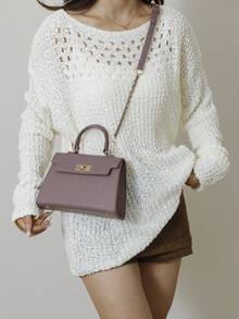 New Glossy Crocodile Pattern Women's Handbag, Large Capacity, Fashion & Elegant, Comes With Stylish Scarf, Can Be Worn As Shoulder Bag, Black