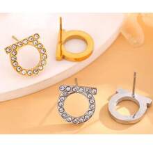 Pendientes de botón con forma de D de acero inoxidable para mujeres/hombres, joyas de lujo - pendientes D - Ver 3