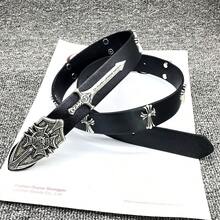 2025 Medieval Sword And Shield Belt For Men, PU Leather Vintage Punk Waistband With Cross Motifs, Western Cowboy Gothic Style - [8十字]劍盾經典腰帶 - 查看 1