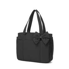 Fashionable Bow Decoration Large Capacity Tote Bag, Available In Multiple Colors, Lightweight Waterproof Fabric+Durable Handle, Multi-Layer Partition Storage (Suitable For Yoga Mats/Laptops/Daily Small Items), Shoulder And Back Carrying Dual-Use, Suitable For Commuting/Outdoor Fitness/Street Fashion/Travel And Other Scenarios, Practical Aesthetic Bag - 黑色 - 查看 4