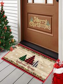 1 pieza Felpudo de bienvenida navideño, alfombra con patrón de árbol de Navidad y copos de nieve, felpudo decorativo navideño antideslizante y lavable para interiores y exteriores, decoración de fiesta de Navidad, decoración navideña, felpudo decorativo de cocina, decoración del hogar, decoración navideña 2025